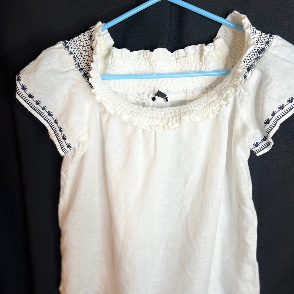 Ann Taylor Linen Cotton Smocked Off The Shoulder Top - Picture 2 of 6
